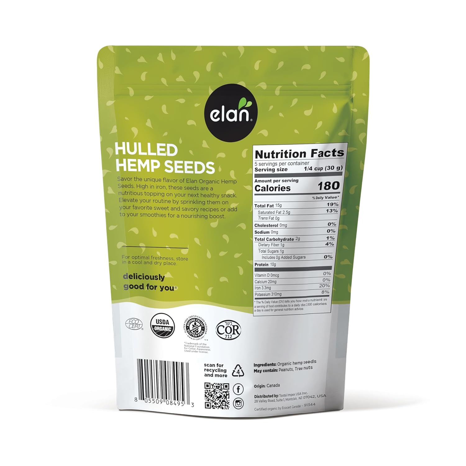 Organic Hulled Hemp Seeds, 5.8 oz, Shelled Hemp Seeds, Raw Hemp Hearts, No Addit