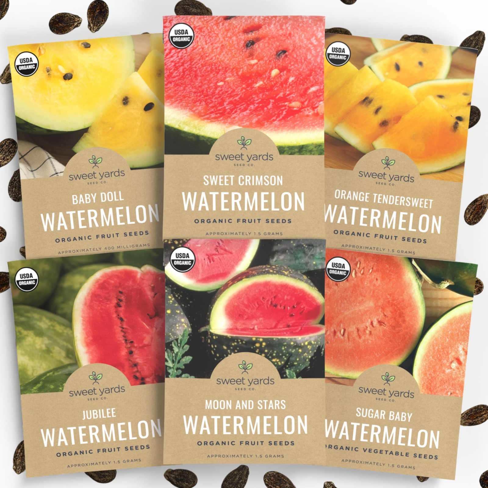 Organic Watermelon Seeds Variety Pack – 6 Non-GMO Packs for Indoor/Outdoor Plant