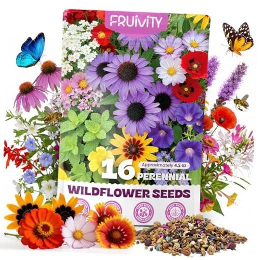 200,000+ Wildflower Seeds Bulk (4oz) – 16 Varieties Perennial & Annual Mix,
