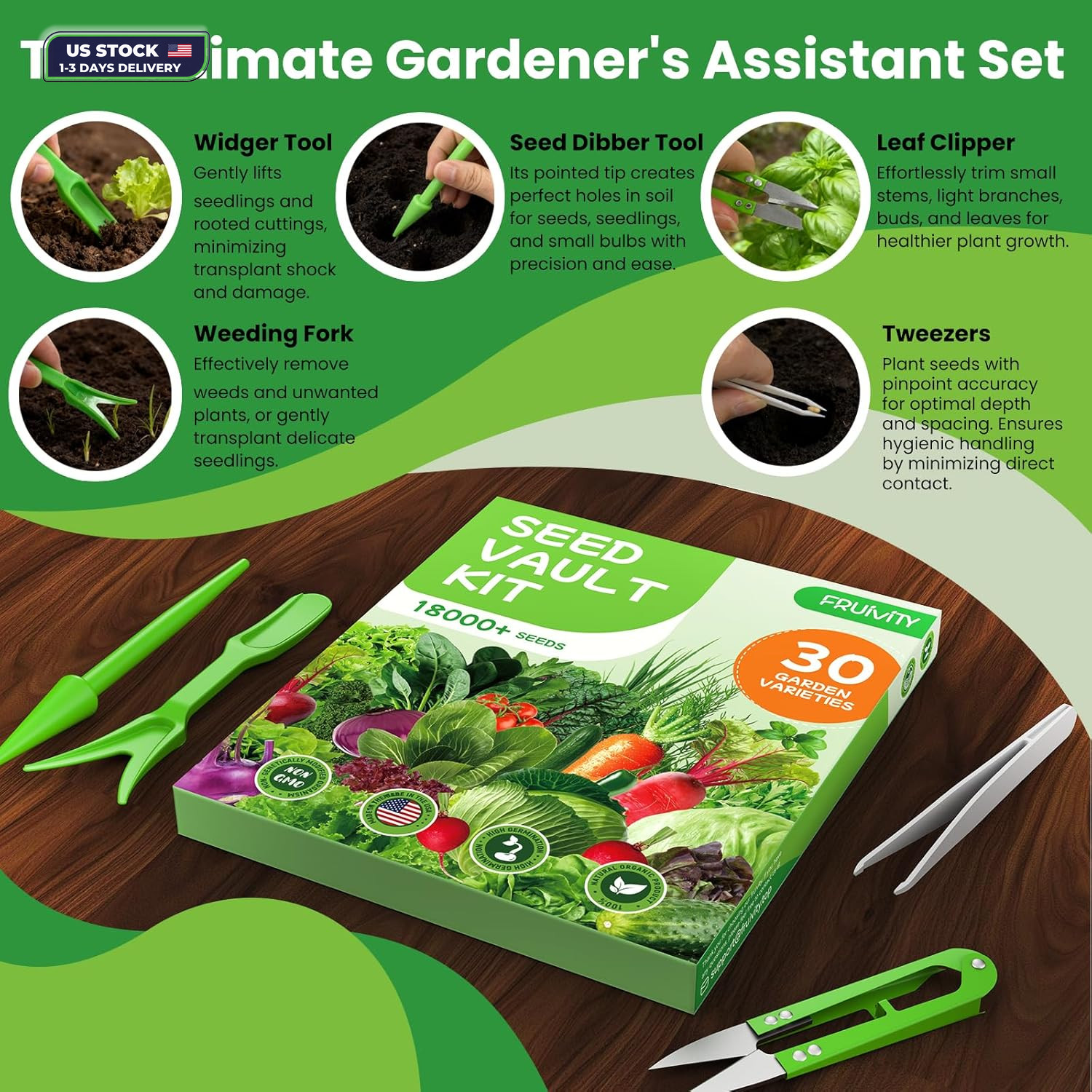 30 Heirloom Seeds Variety Pack – 18500+ Non-GMO Seeds for Planting Vegetables, H