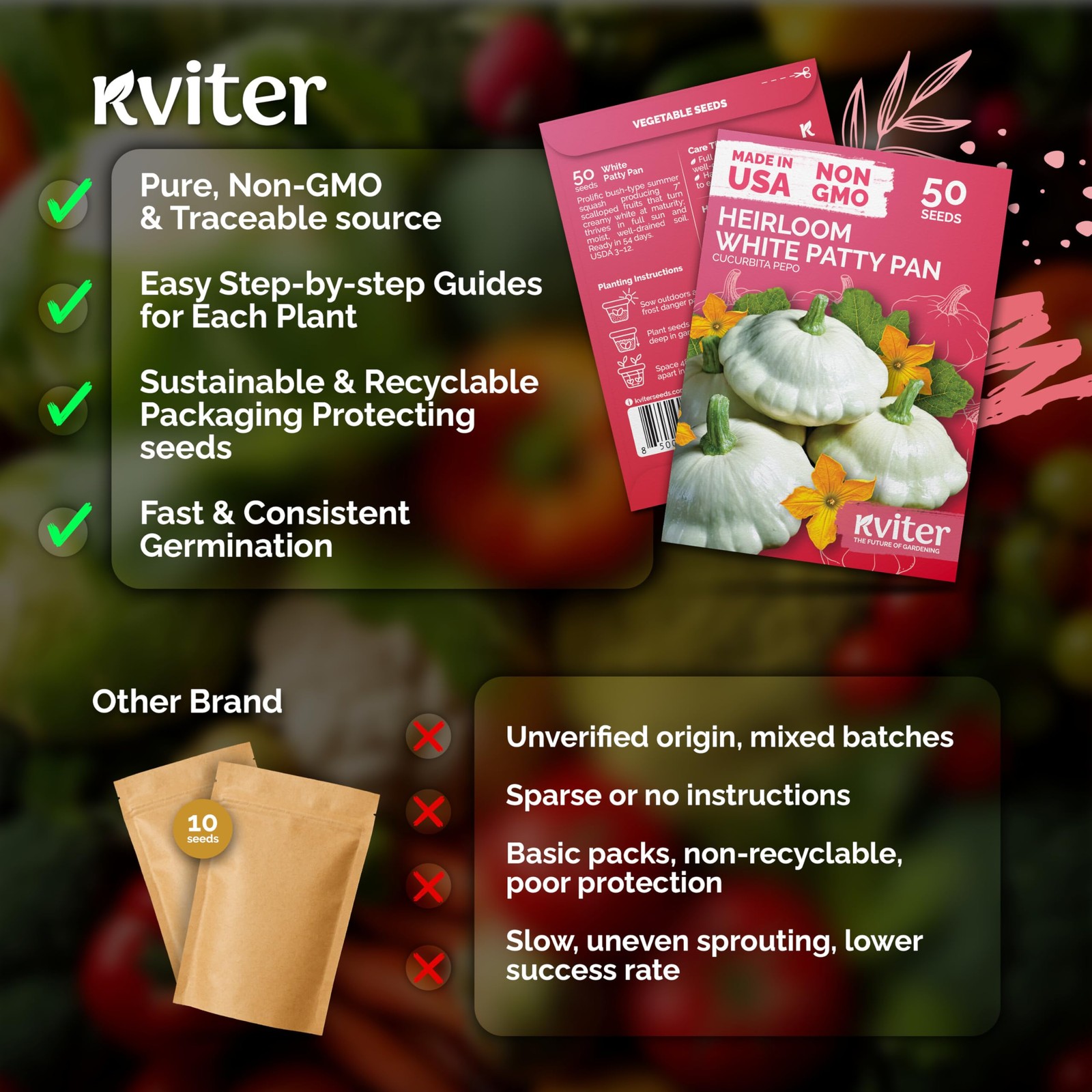 KVITER 50 White Patty Pan Squash Seeds (Cucurbita pepo)
