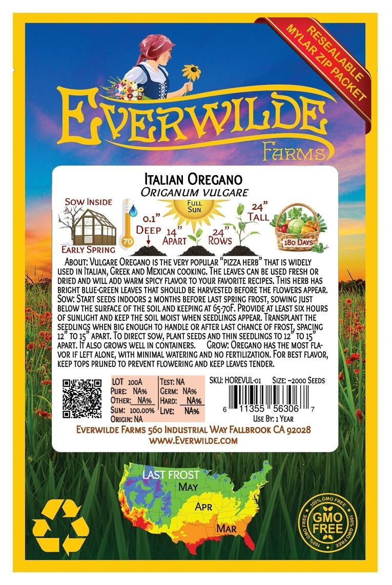 1 Oz Italian Oregano Herb Seeds – Everwilde Farms Mylar Seed Packet