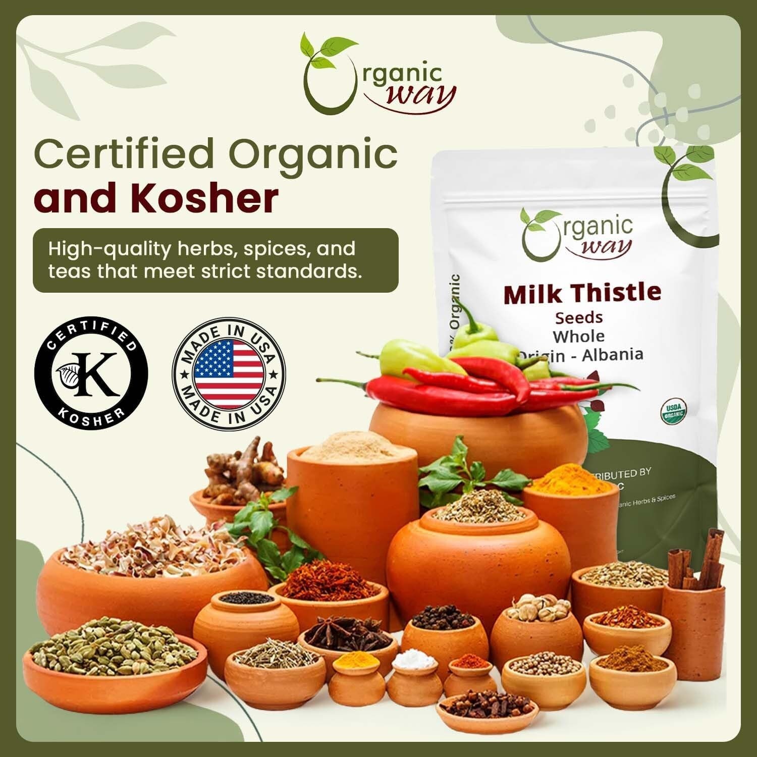 Kosher Certified Milk Thistle Seeds – Organic & Gluten-Free – 2 Oz