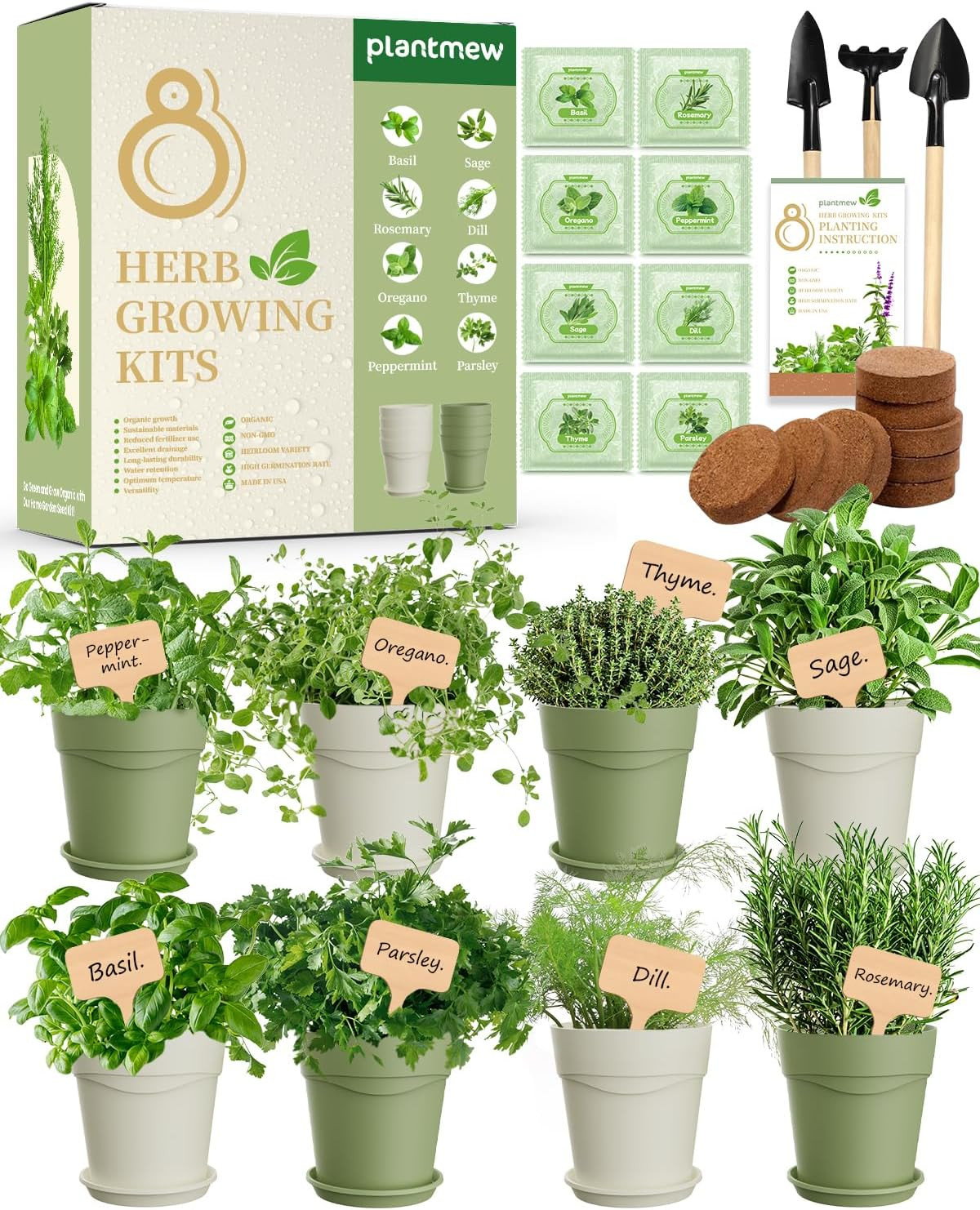 Indoor Herb Garden Kit with 8 Heirloom Seeds – Complete Windowsill Planter Start