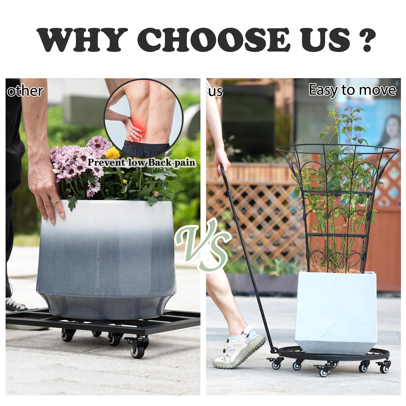 Goooxim 16″ Heavy Duty Plant Dolly Rolling Planter Base 200lbs Indoor Outdoor