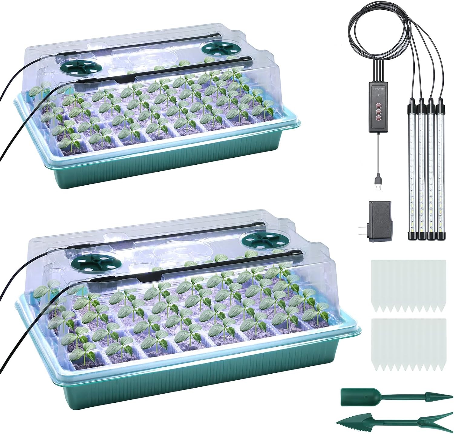 2 Packs Seed Starter Tray with Grow Light , 40-Cell Seedling Starter Trays Kit