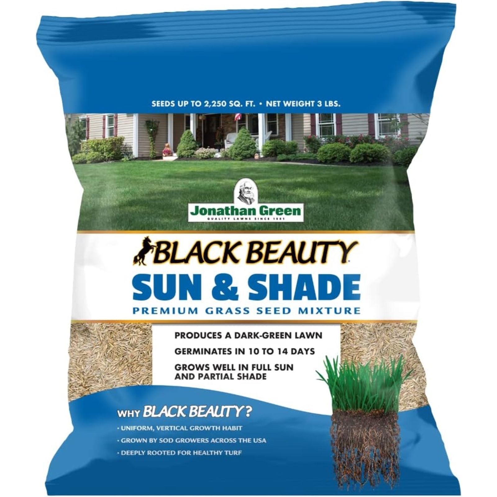 Jonathan Green (#12002) Black Beauty Sun & Shade Grass Seed, 3lb bag