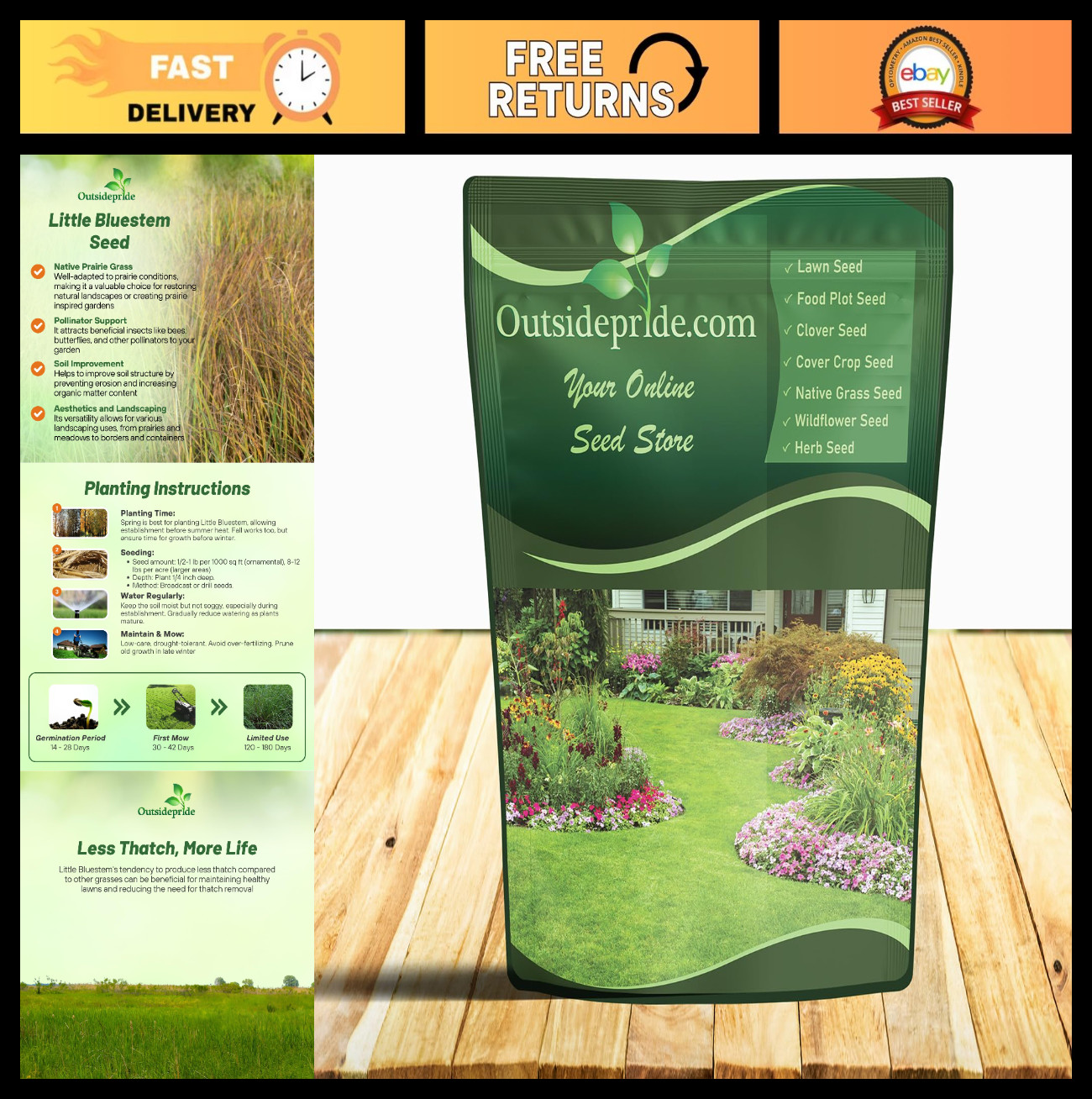 1 lb Perennial Little Bluestem Grass Seed – Drought Resistant, Erosion Control,