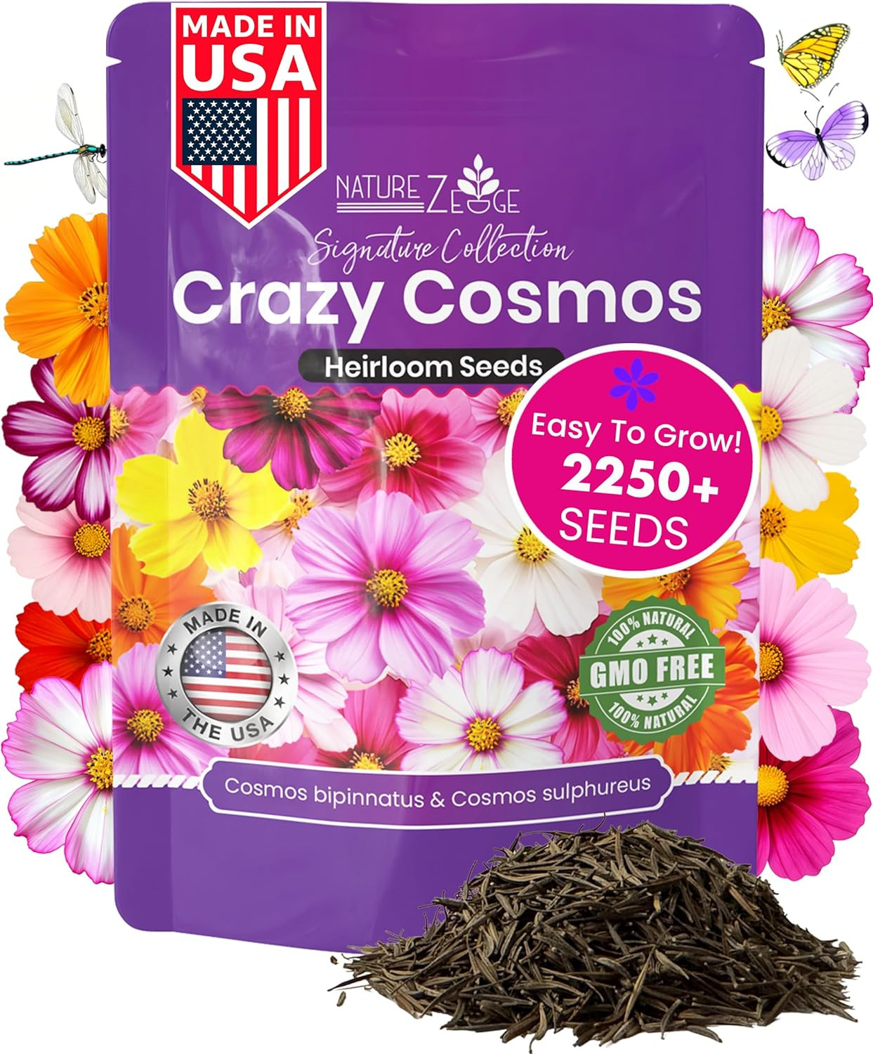 , Crazy Cosmos Seeds for 2026, 2250 Cosmos Seed, 15G, Made in USA, Annual Cut Fl