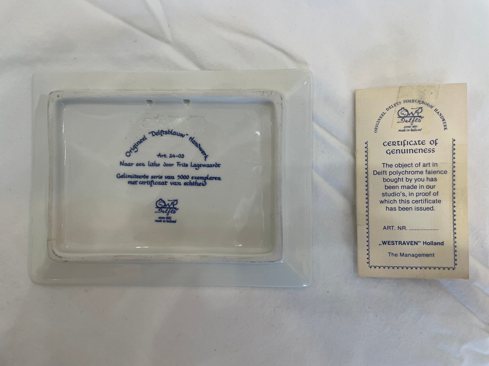 Vintage Origineel Delftsblauw Handwerk Art. 24-03 Made In Holland ??/5000