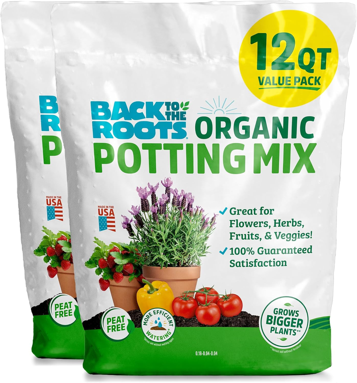 Back to the Roots 100% Organic Potting Mix (Value 12 Quart) | Premium Blend | Ma