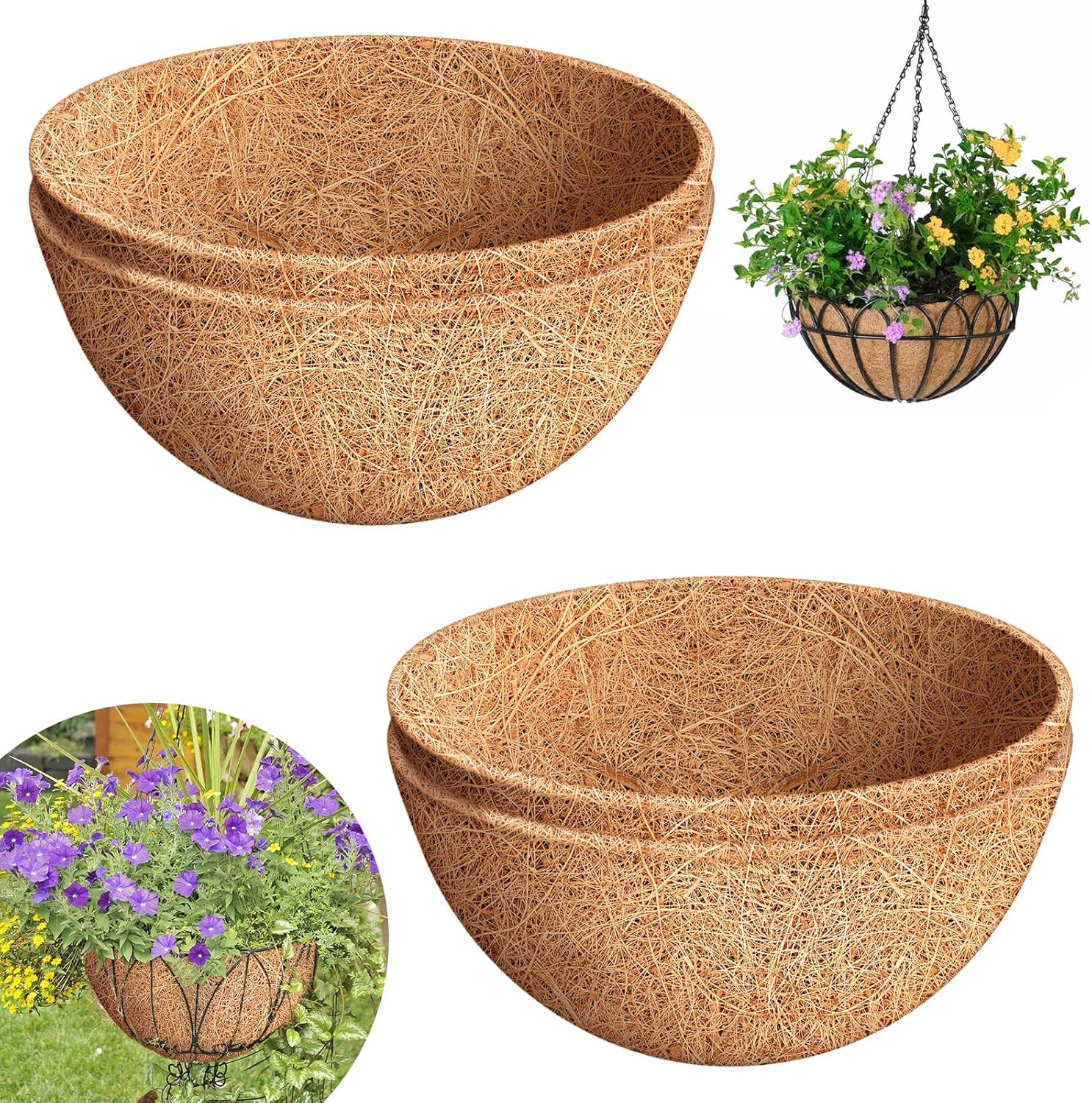 Riare 4 Pack 14 Inch round Coco Liners Replacement, 100% Natural Coconut Coir Li
