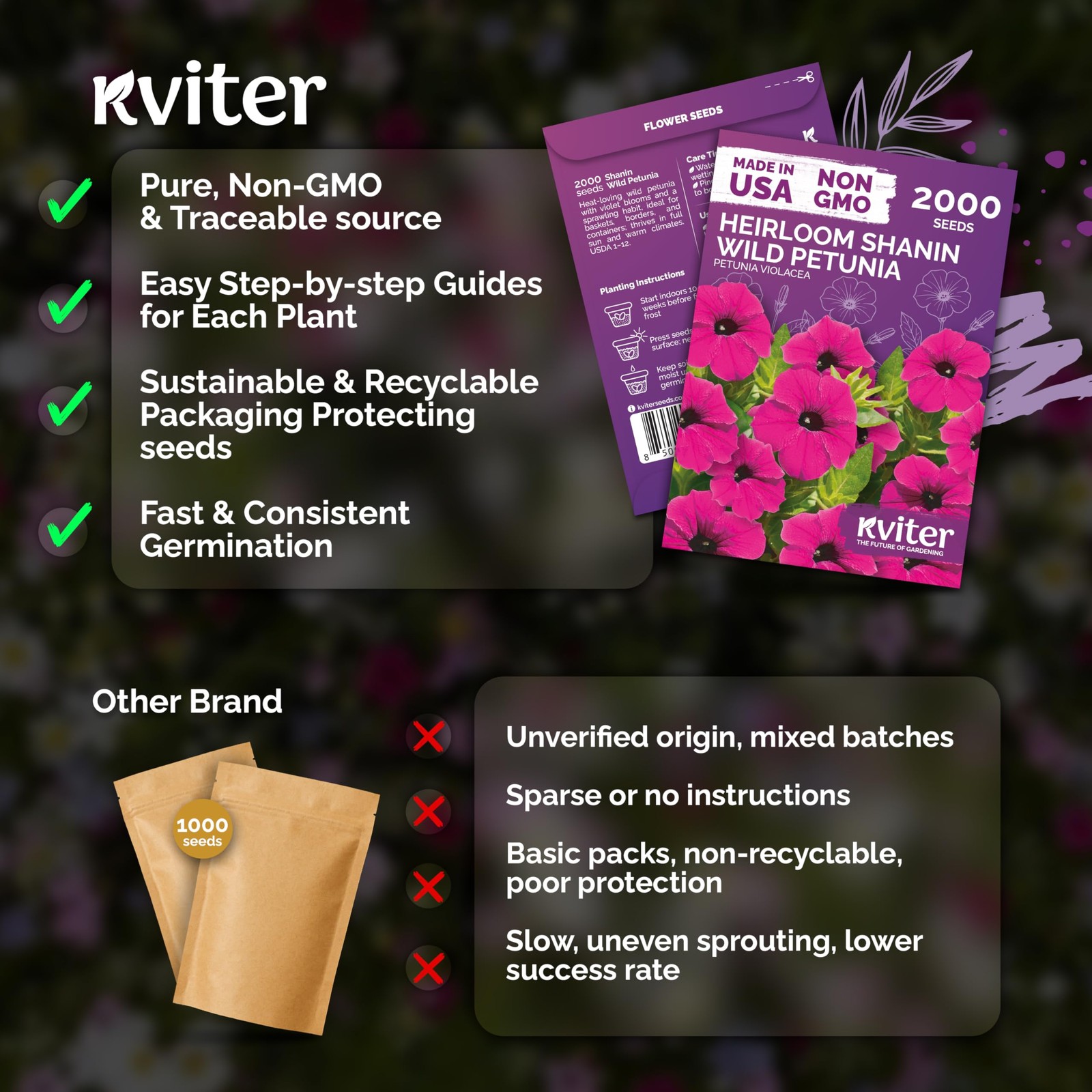 KVITER 2000 Shanin Wild Petunia Seeds For Planting (Pеtuniа viоlacea)