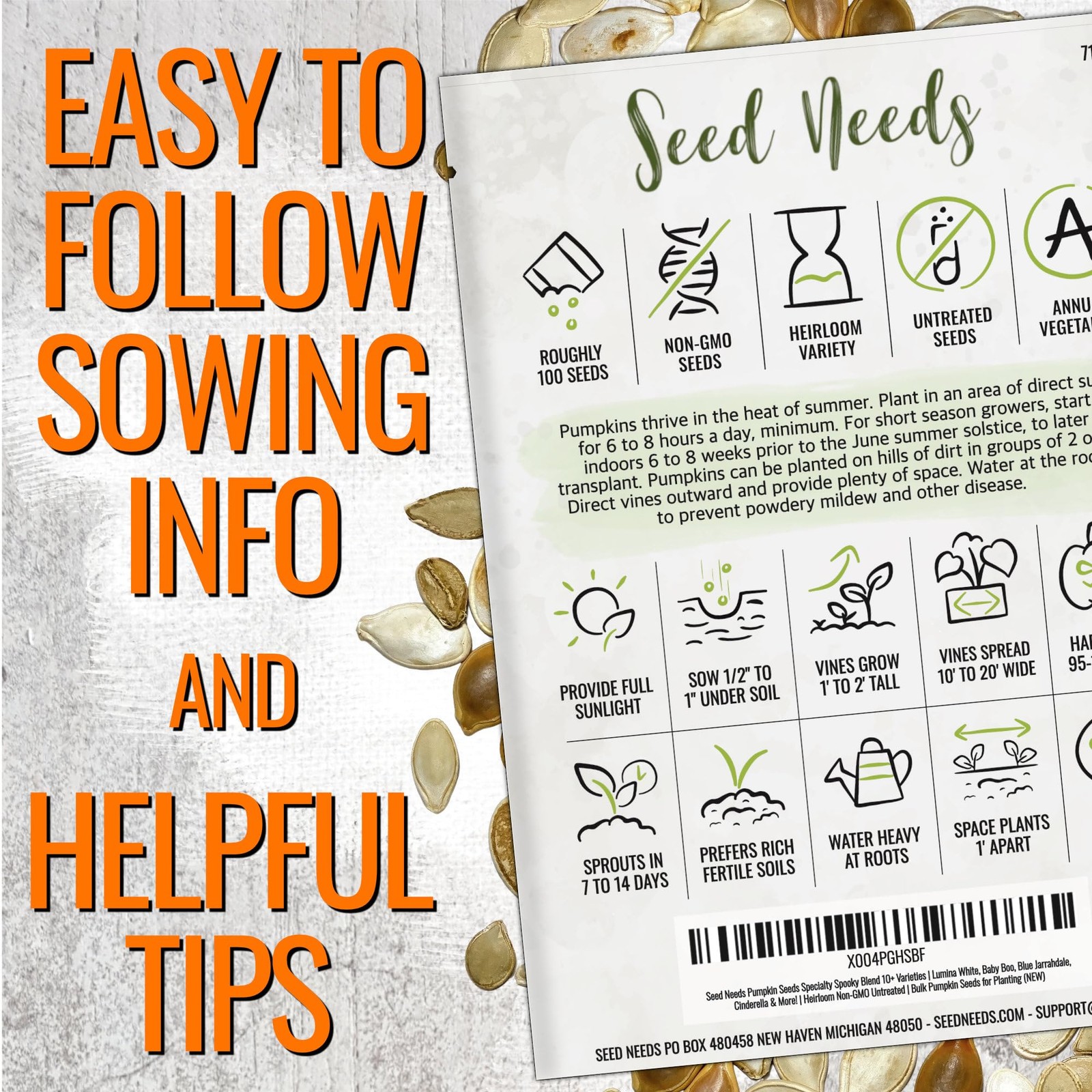 Seed Needs Pumpkin Seeds to Plant Specialty 100 Seeds, Spooky Blend (Mix)