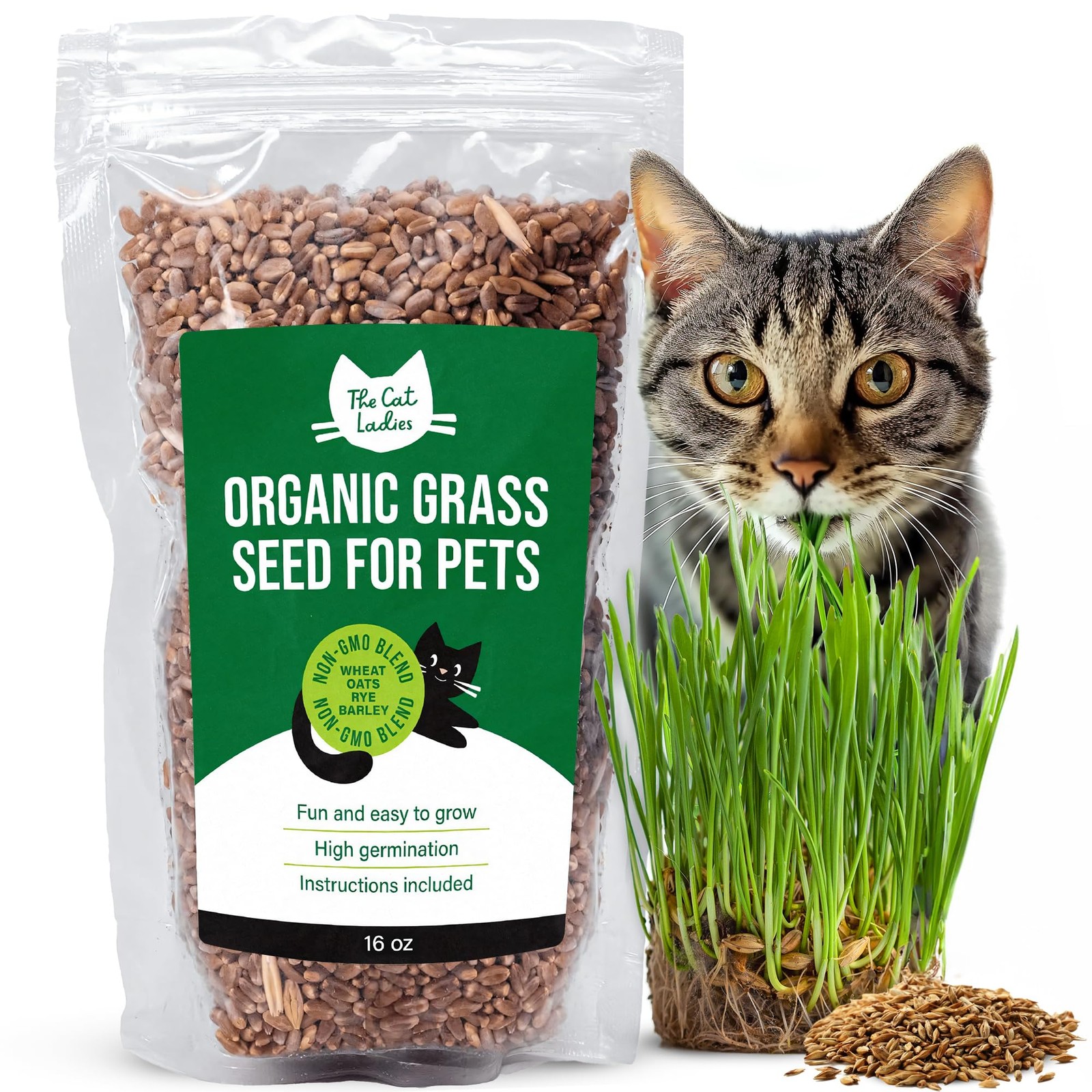 Organic Cat Grass Seed 16 Ounce – Non-GMO, Safe for Cats, Easy to Grow