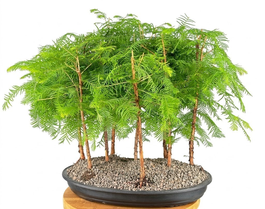 Live Dawn Redwood Bonsai Tree 9 Tree Forest Group Deciduous Outdoor Pot 15 Inch