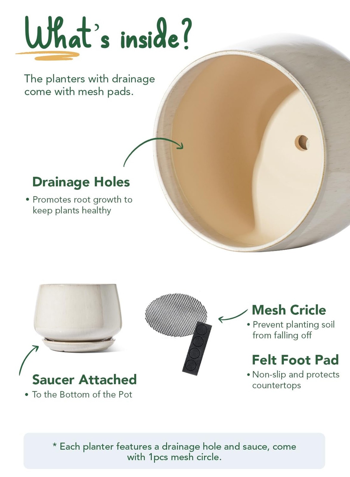 LE TAUCI Ceramic Planter, 10 Inch Plant Pot with Drainage Hole & Saucer –