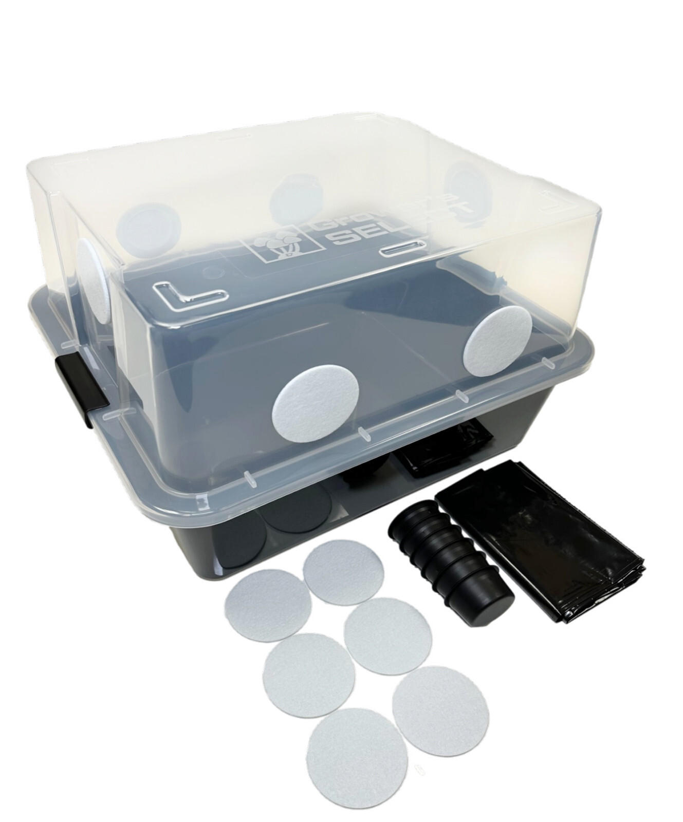 Grower’s Select 48Q Mushroom Monotub Fruiting Chamber w/ Filter Disks and Liner