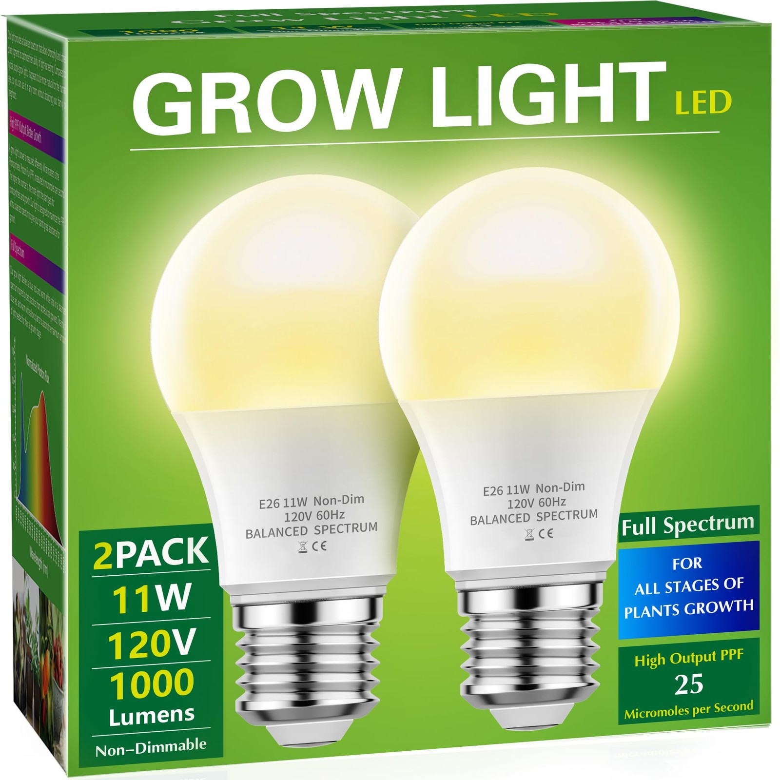 Grow Light Bulbs, Briignite LED 2 Count (Pack of 1), Warm White