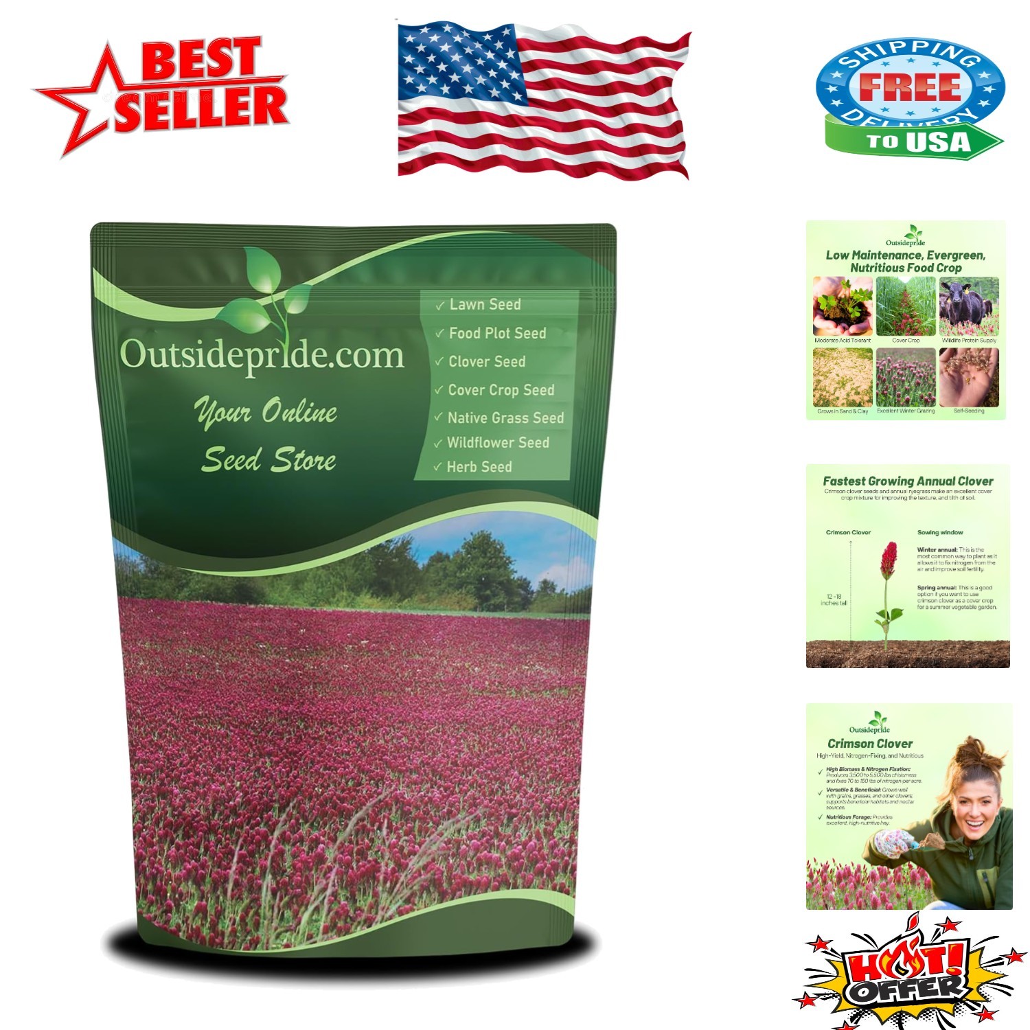 10 lbs High Protein Crimson Clover Seeds – Ideal for Lawn, Forage & Ground Cover