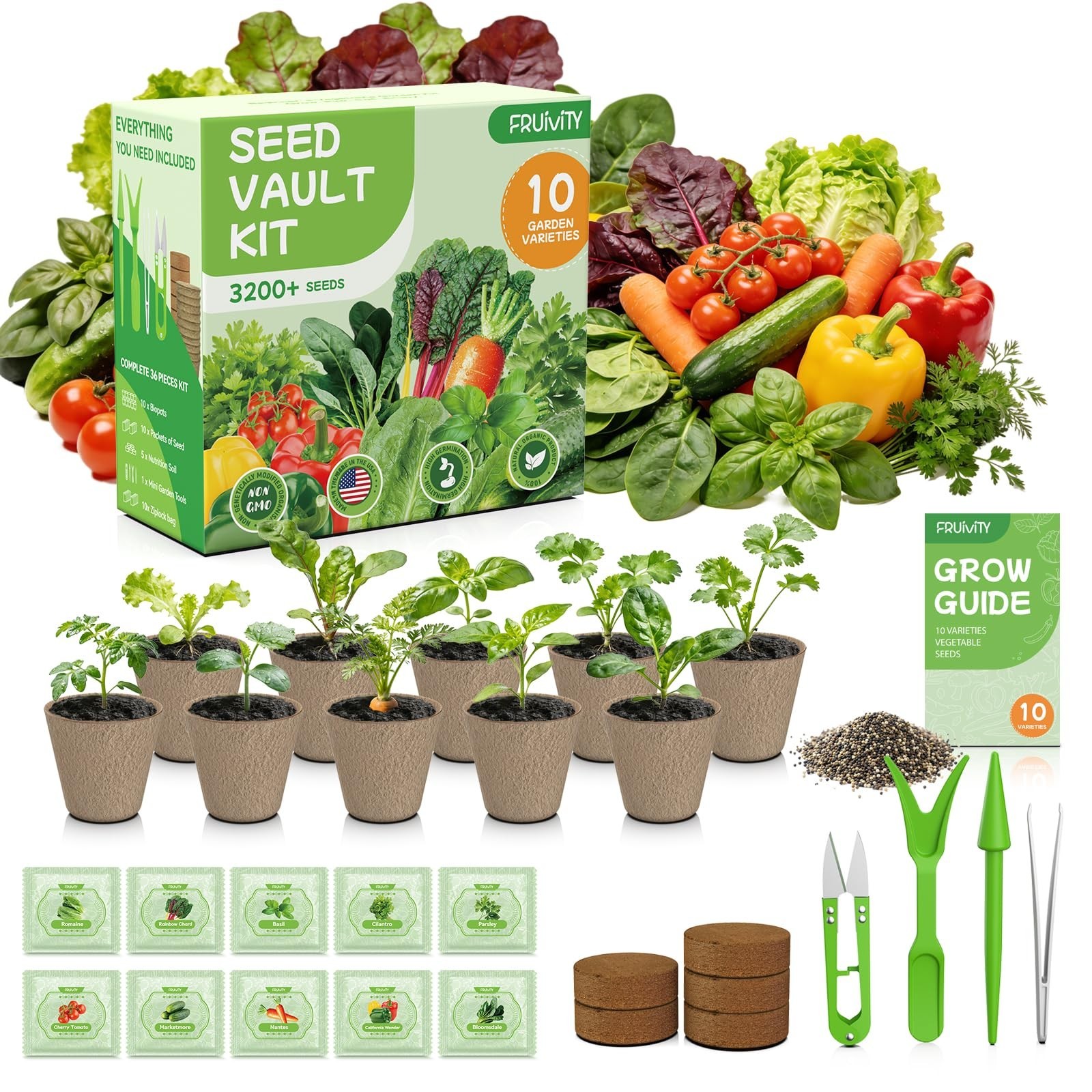 10 Heirloom Vegetable Seeds Variety Pack – 3200+ Seeds for Garden Starter Kit, U