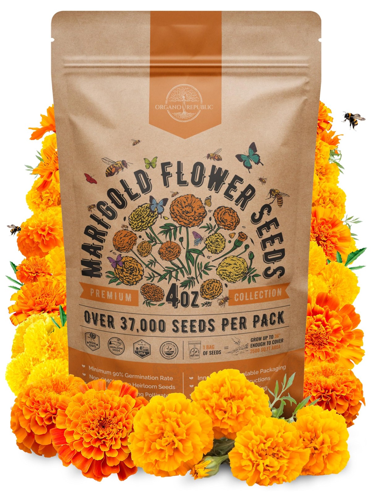 Marigold Seeds Pack 4 oz – Over 4oz, Orange, Yellow, Red, Green