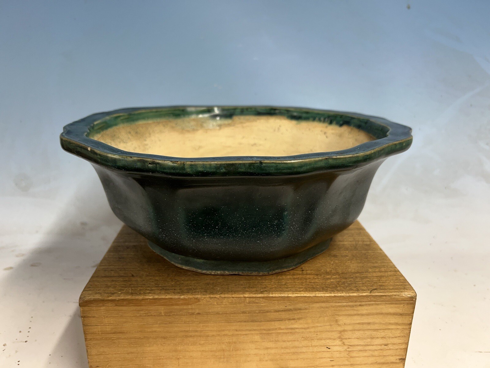Semi Cascade Green Glazed Bonsai Tree By Tokoname Shuho 12 3/4 By 4 5/8”