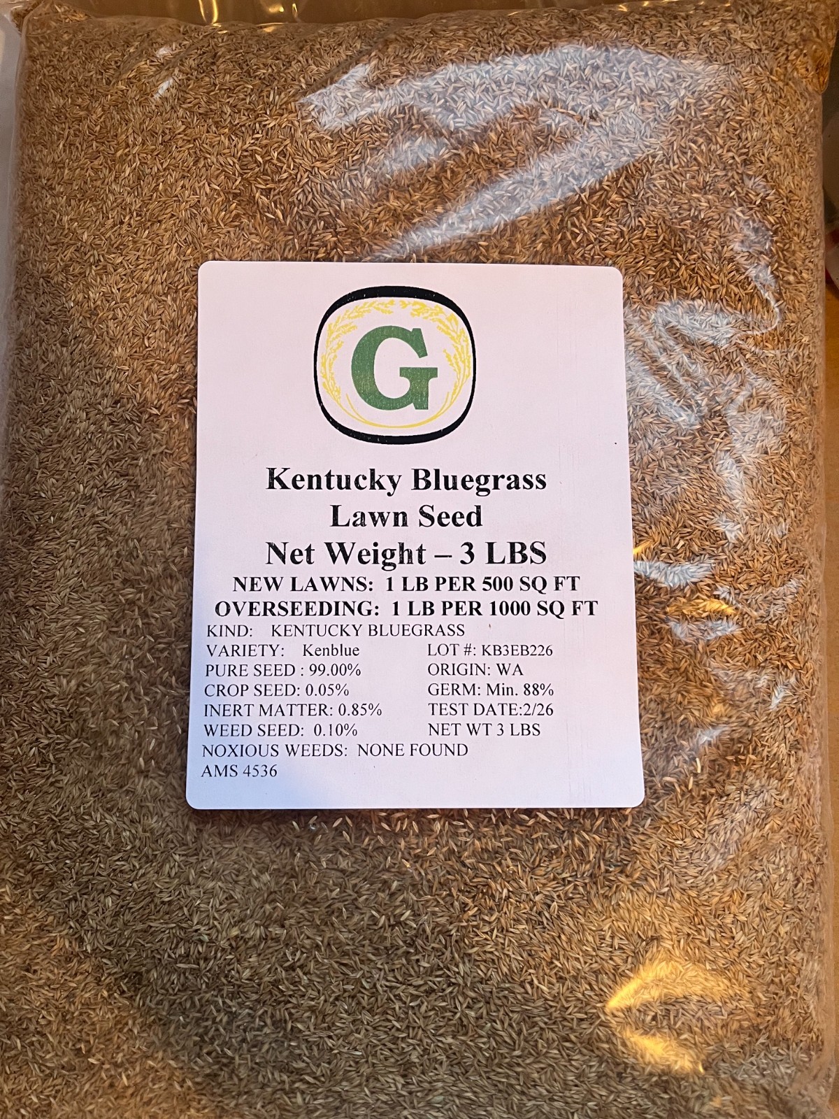 Kentucky Bluegrass Grass Seed – 24 lbs. (8) 3 lb bags Direct from Grower!