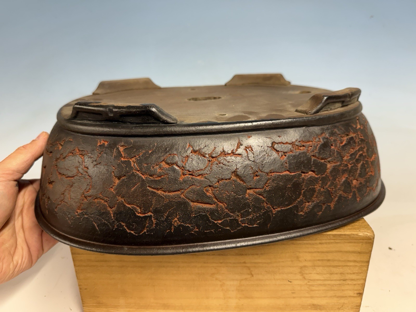 Unique Unglazed Tokoname Bonsai Tree Pot By Sanko 15 3/4” Great Piece