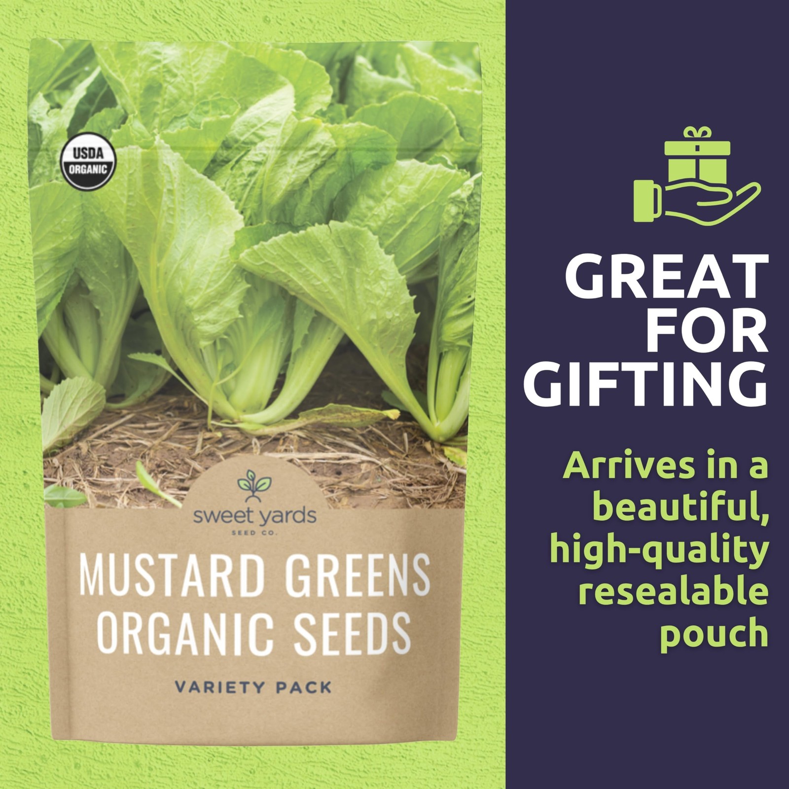 Organic Mustard Green Seeds Variety Pack – 4 Individual variety pack,
