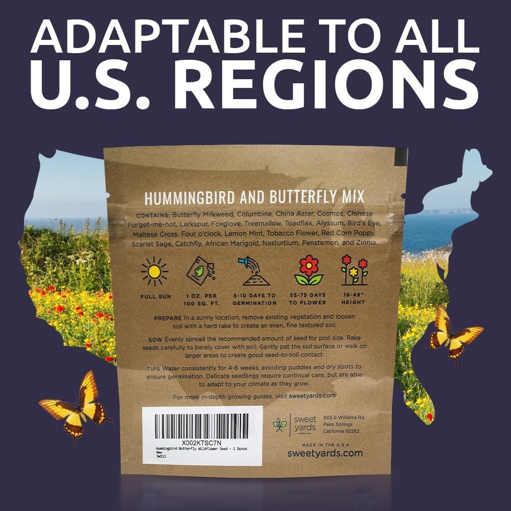 Large 1 Ounce Wildflower Seed Mix – 23 Perennial & Annual Species for Gardens