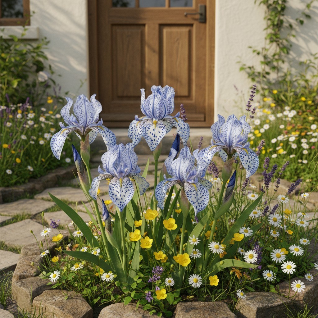 45 Blue Porcelain Bearded Iris Seeds – White & Blue Spotted Petals