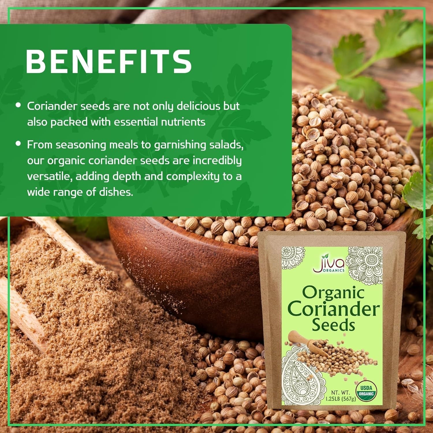 Organic Coriander Seeds Whole 1.25 lb Bulk – Non-GMO, Fresh Spices for Cooking