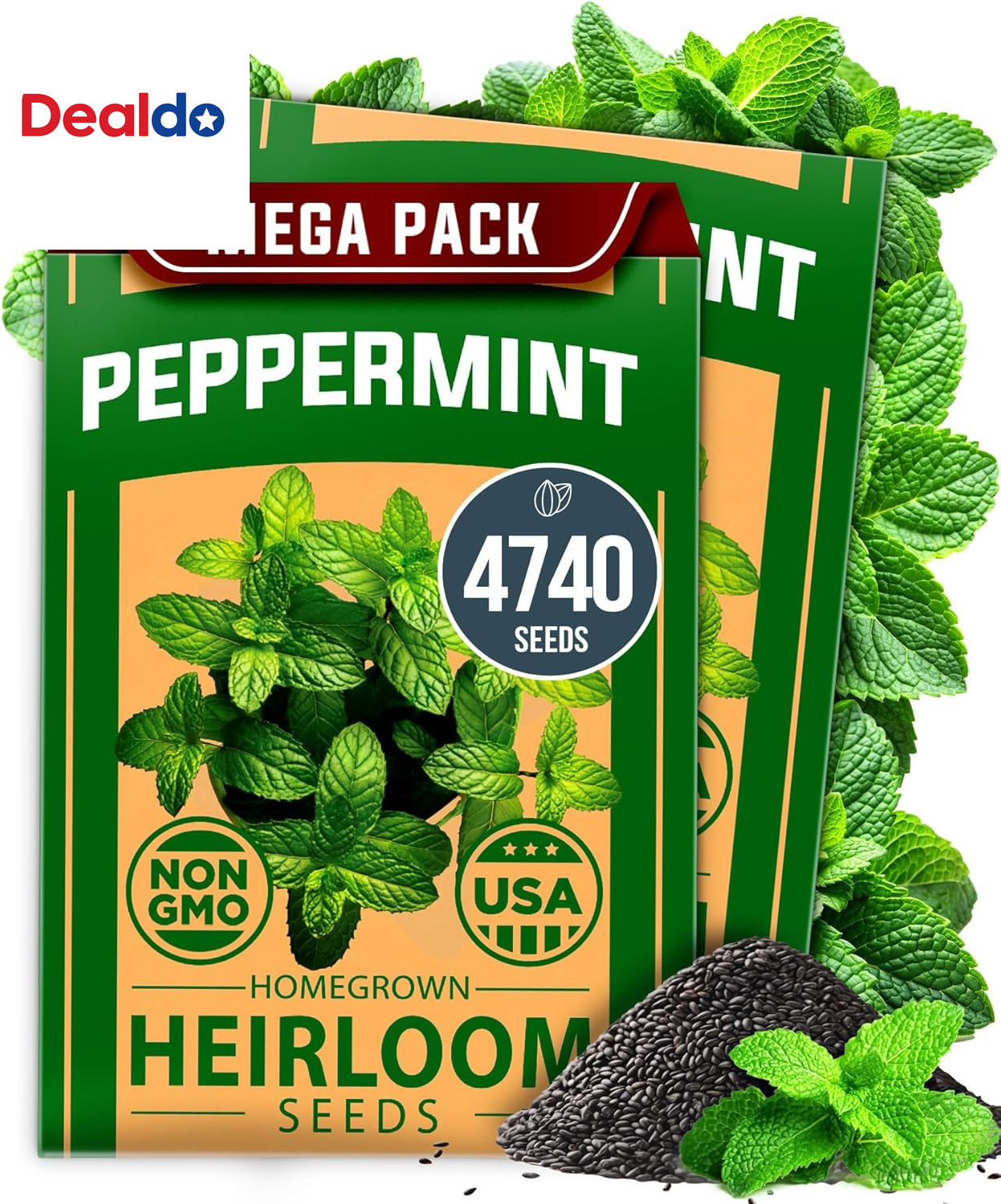 Peppermint Seeds 2 Pack (Mentha × Piperita) – 4,740 Heirloom Mint Seeds for Plan