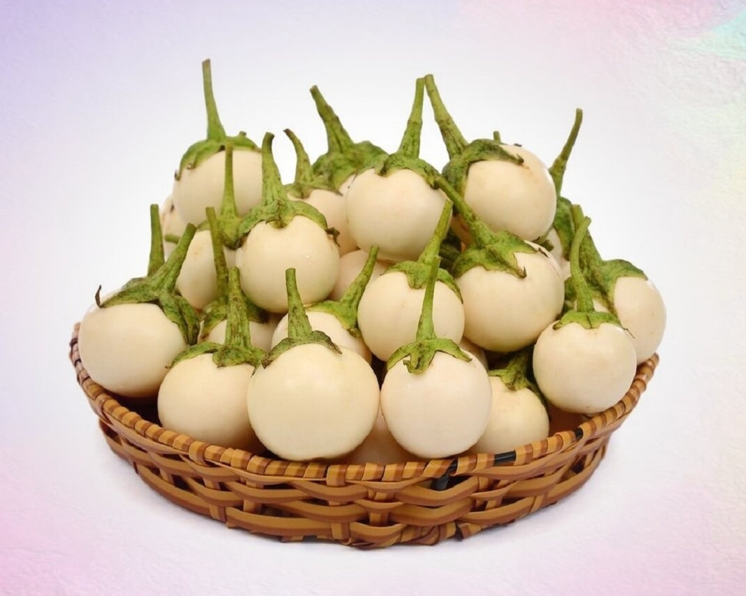 0.5 Gr (100 Seeds) White Mini Round Eggplant Seeds for Planting, Eggplant Seeds