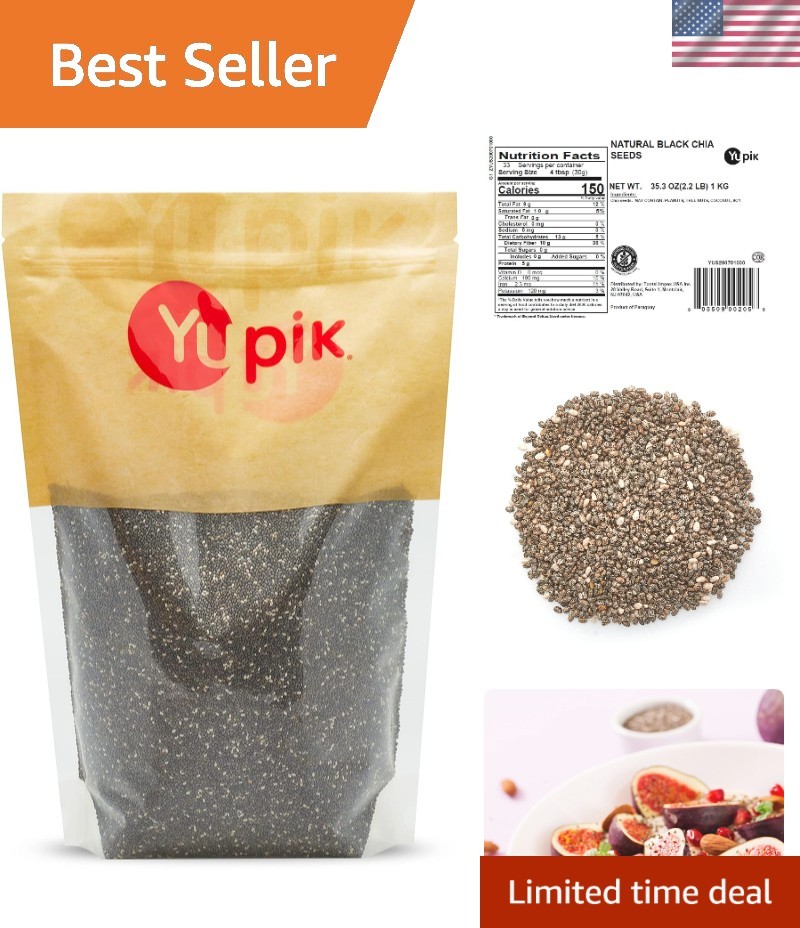 2.2 lb Natural Black Chia Seeds – Rich in Fiber & Omega-3, Ideal for Smoothies