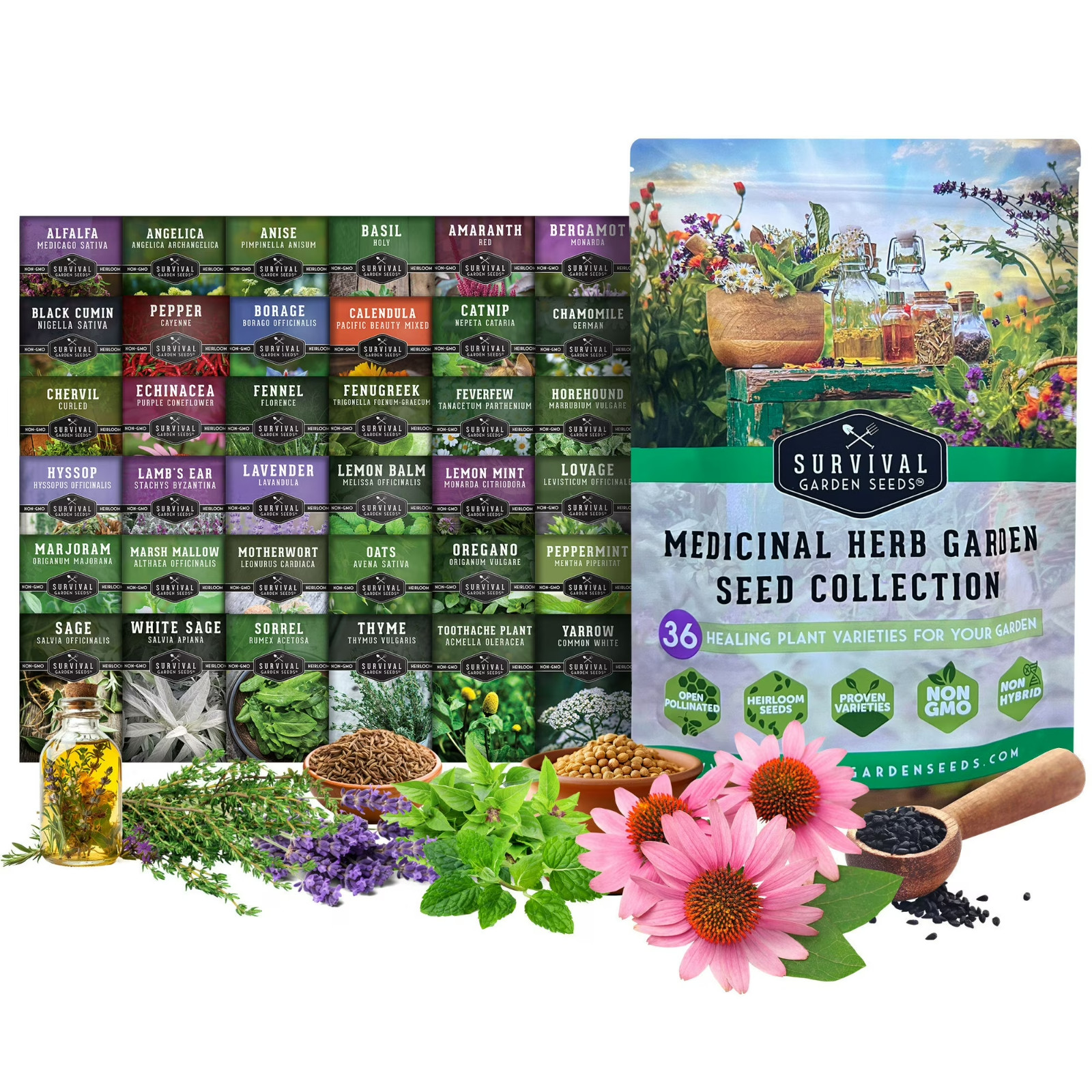 Herb Seeds 32 Medicinal Herbs and Tea Variety Pack – Annual & Perennial Herb …