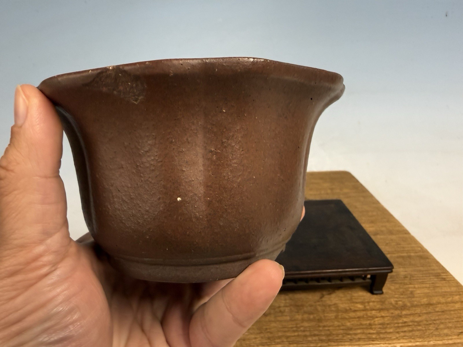 Unglazed Bonsai Tree Tokoname Pot Yamaaki Kiln 5 1/4 By 3” Shohin Semi Cascade