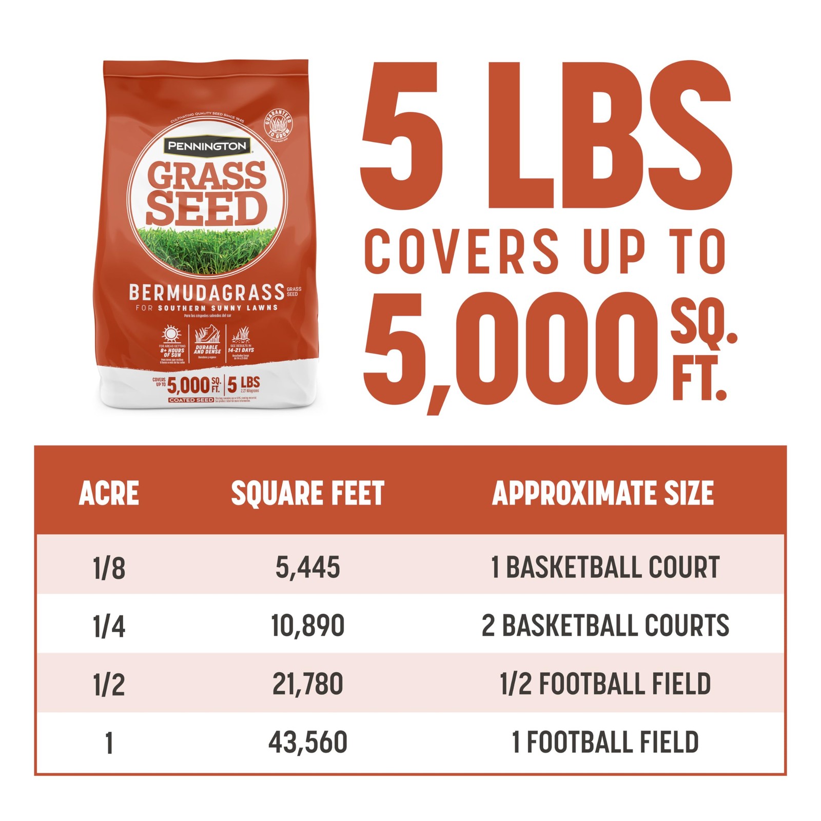 Pennington Bermudagrass Grass Seeds for Lawn, 5 lb 5 LB, Brown