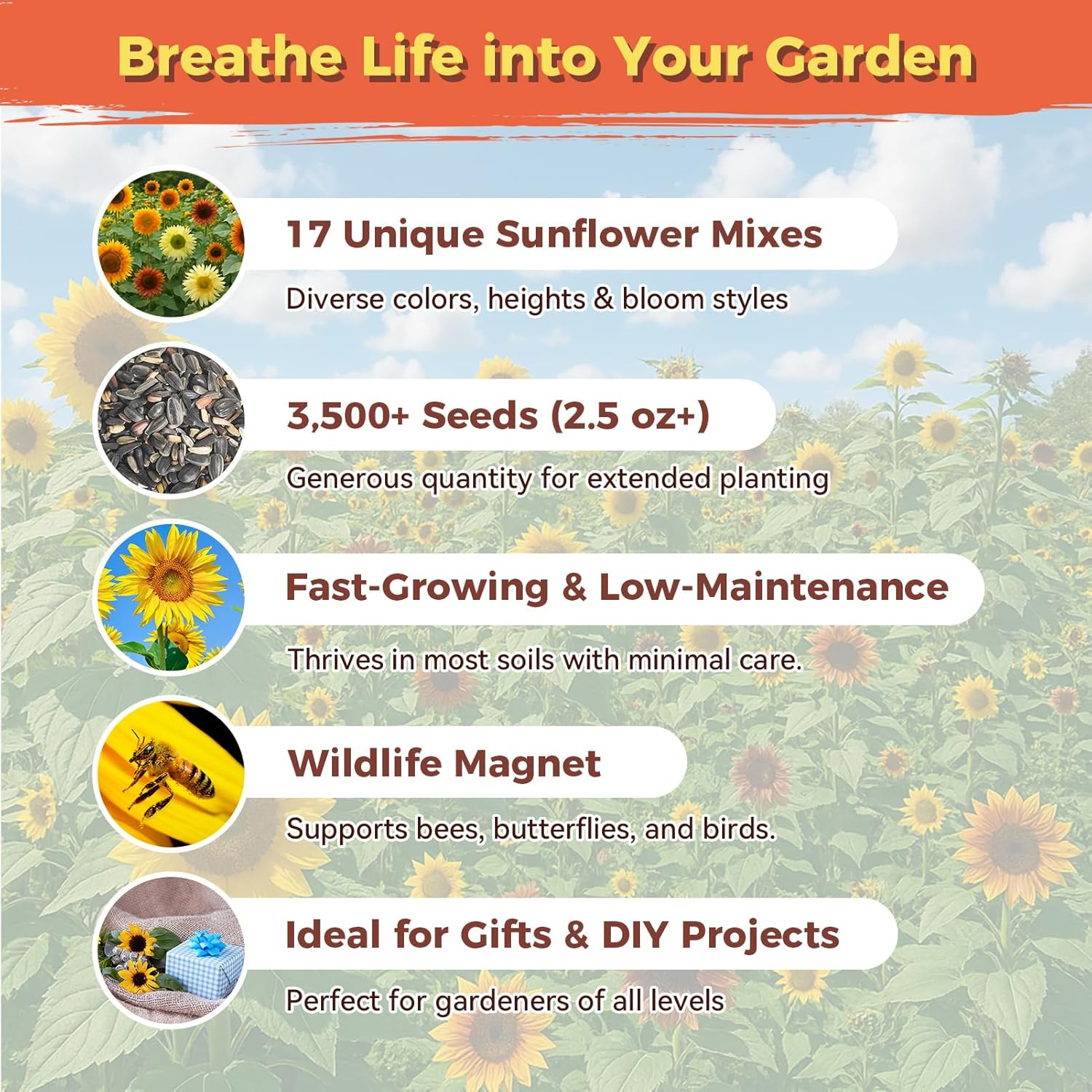 Sunflower Seeds for Planting | Giant Mammoth Sunflower Bulk Packet 3000