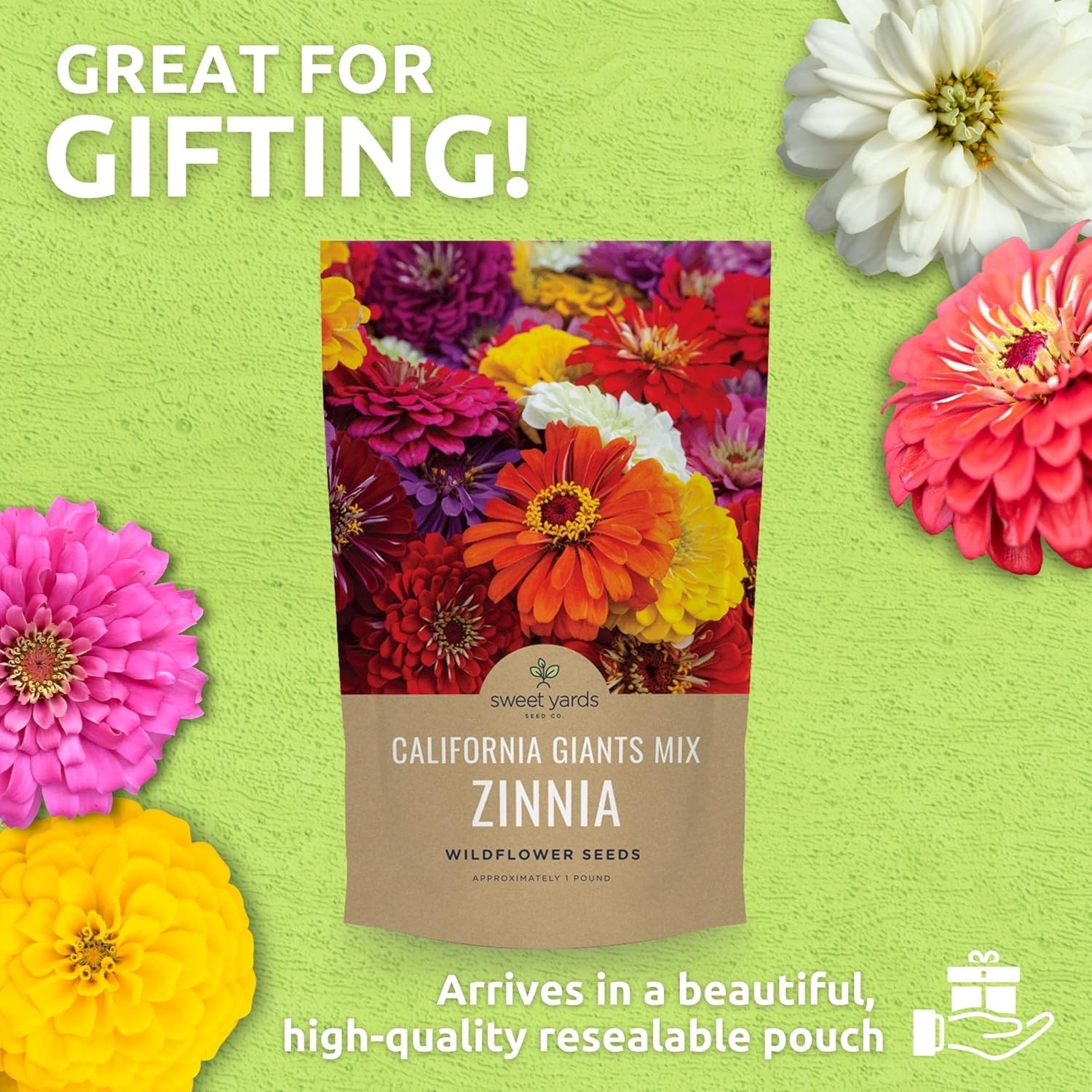 California Giants Zinnia Seeds – 1lb Bag – 48k Flowers