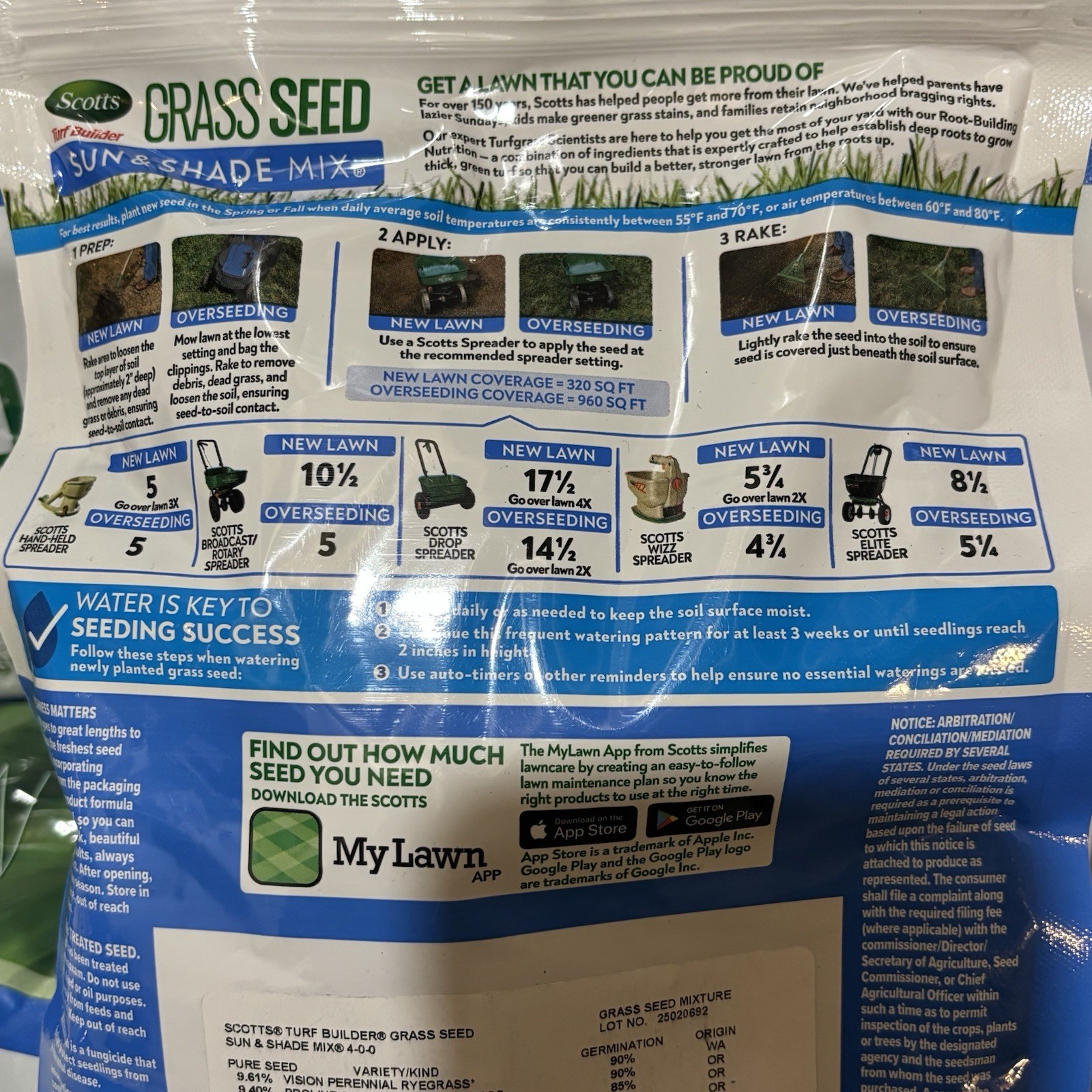 Scotts Turf Builder Grass Seed Sun & Shade Mix 2.4 lb Covers 960 Sq Ft Lot Of 4