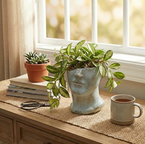 Abbott Collection Athens Half Male Face Planter – Cement, Grey (7″ H)