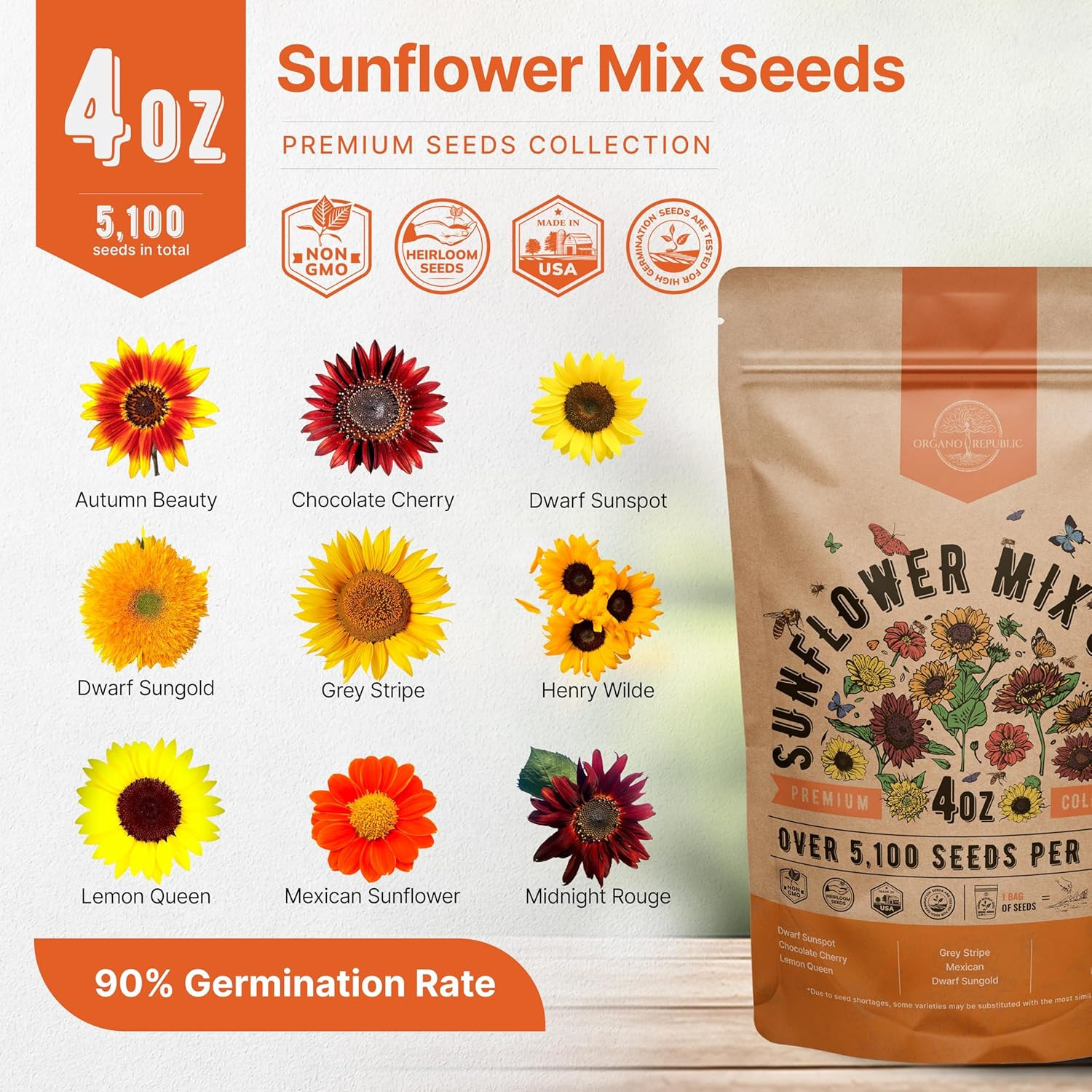 Sunflower Mix Seeds Pack 4 Oz – over 5,100 Non-Gmo Heirloom Sunflower Seeds for