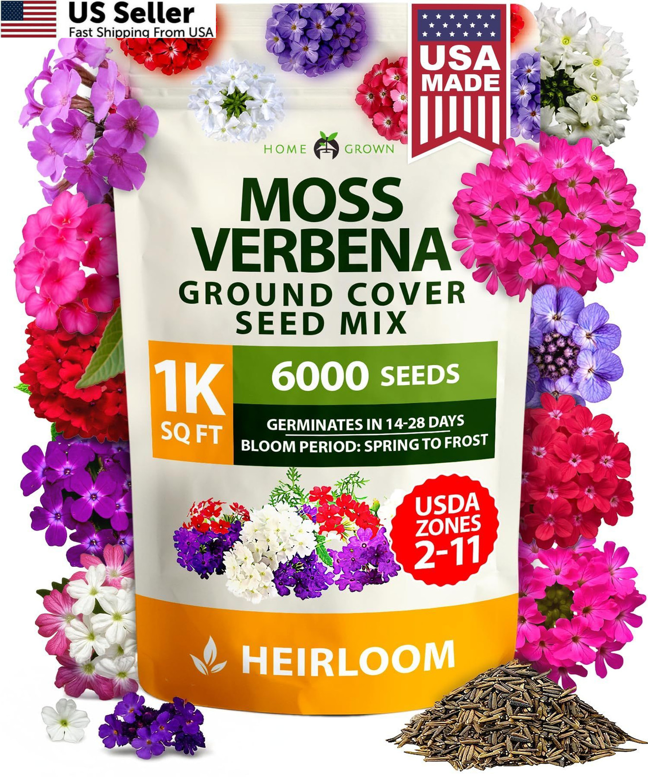 HOME GROWN Verbena Moss Seeds – 6000+ Perennial Flower 1-Pack, Green