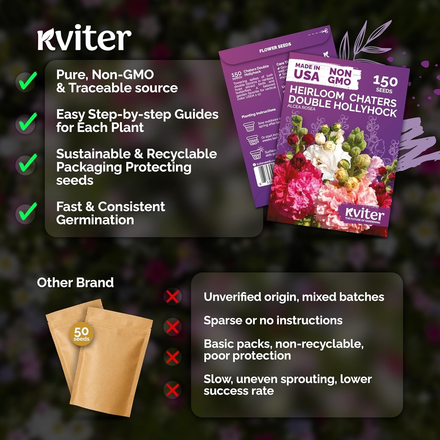 High Germination Rate Hollyhock Seeds – Attract Bees & Butterflies Outdoors