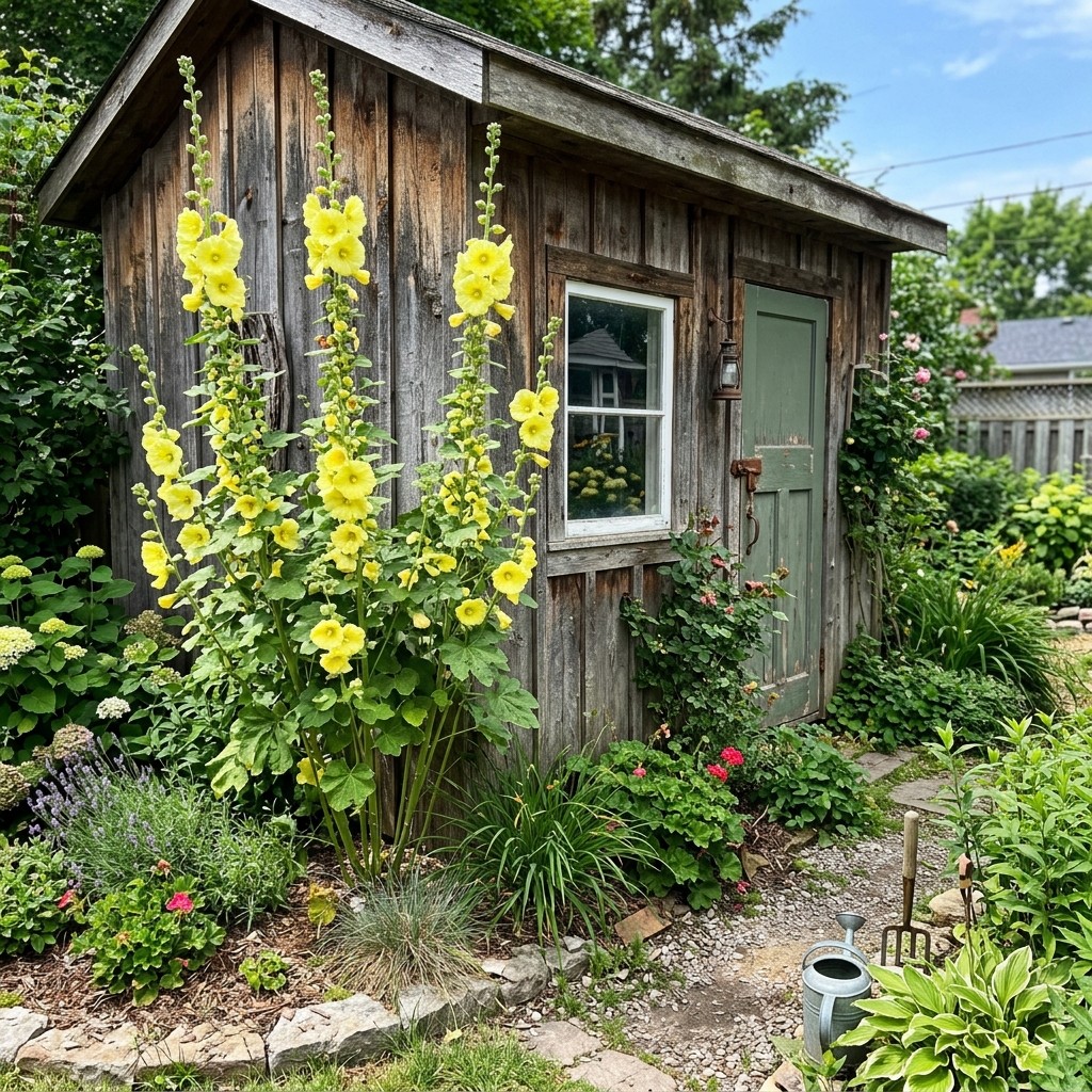 100 Yellow Hollyhock Seeds Nature Inspired Landscape – for Garden Borders