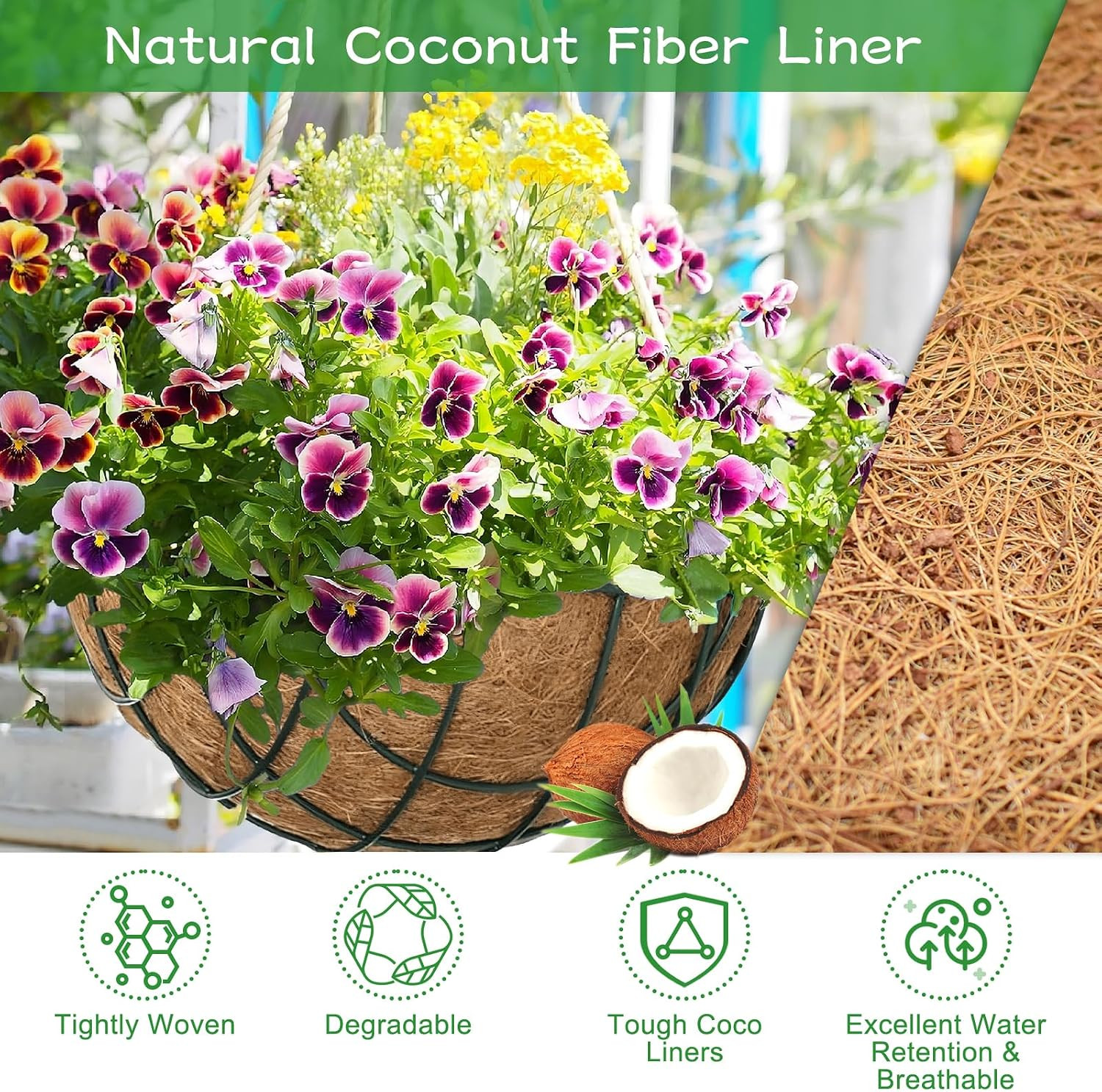 Riare 4 Pack 14 Inch round Coco Liners Replacement, 100% Natural Coconut Coir Li