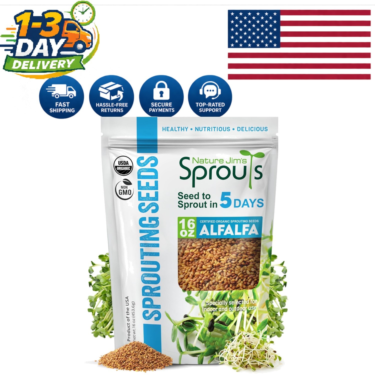 16oz Resealable Bag of Organic Alfalfa Seeds – Perfect for Sprouting Fresh Meals