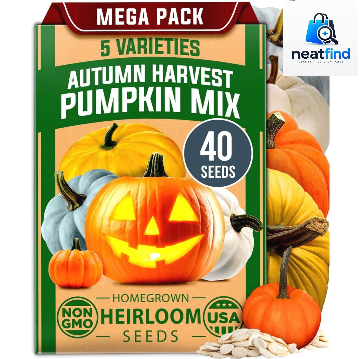 Pumpkin Seeds 5 Variety Mix 40+ Heirloom Non-GMO, High Germination, Connectic…